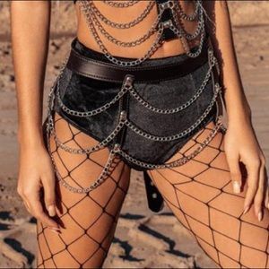 Black faux leather chain skirt